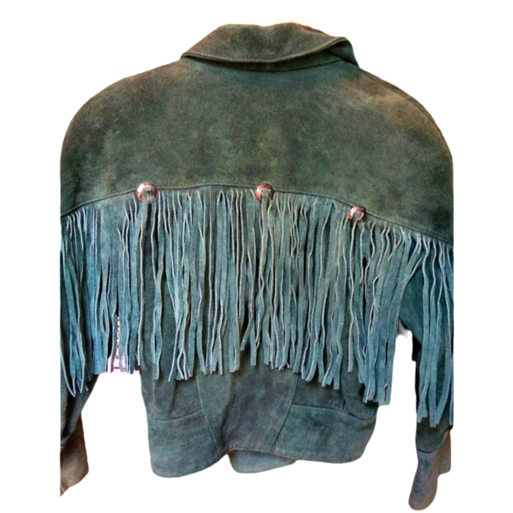 Vintage leather 80's Fringe with conchos western distressed jacket size small